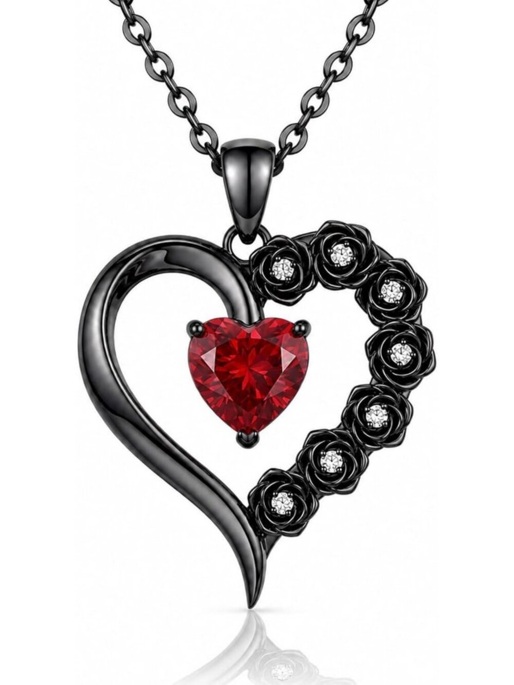 Gothic Black Rose Pendant Necklace for Women - Halloween Jewelry Gift, Floral